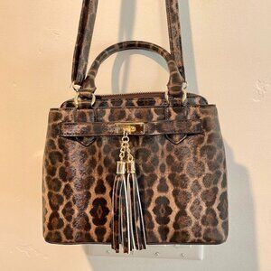 Leopard Medium Tassle Handbag Satchel NEW